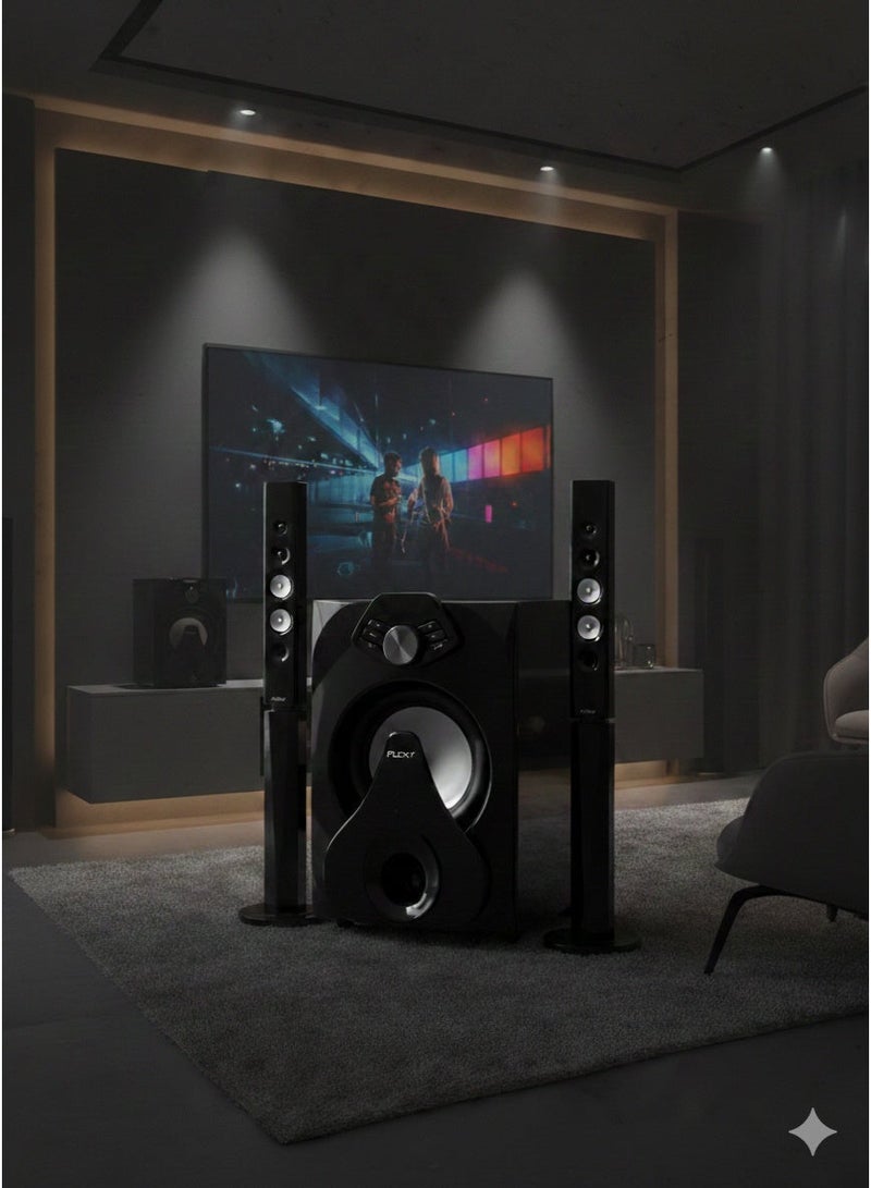 Flexy Home Theater 18000 P.M.P.O, 2.1 Dolby Digital, Bluetooth, LED Lights, USB/TF, FM Radio, 80W Subwoofer, 20W Speakers, Mic Ports, Remote, 2-Year Warranty. - Image 4